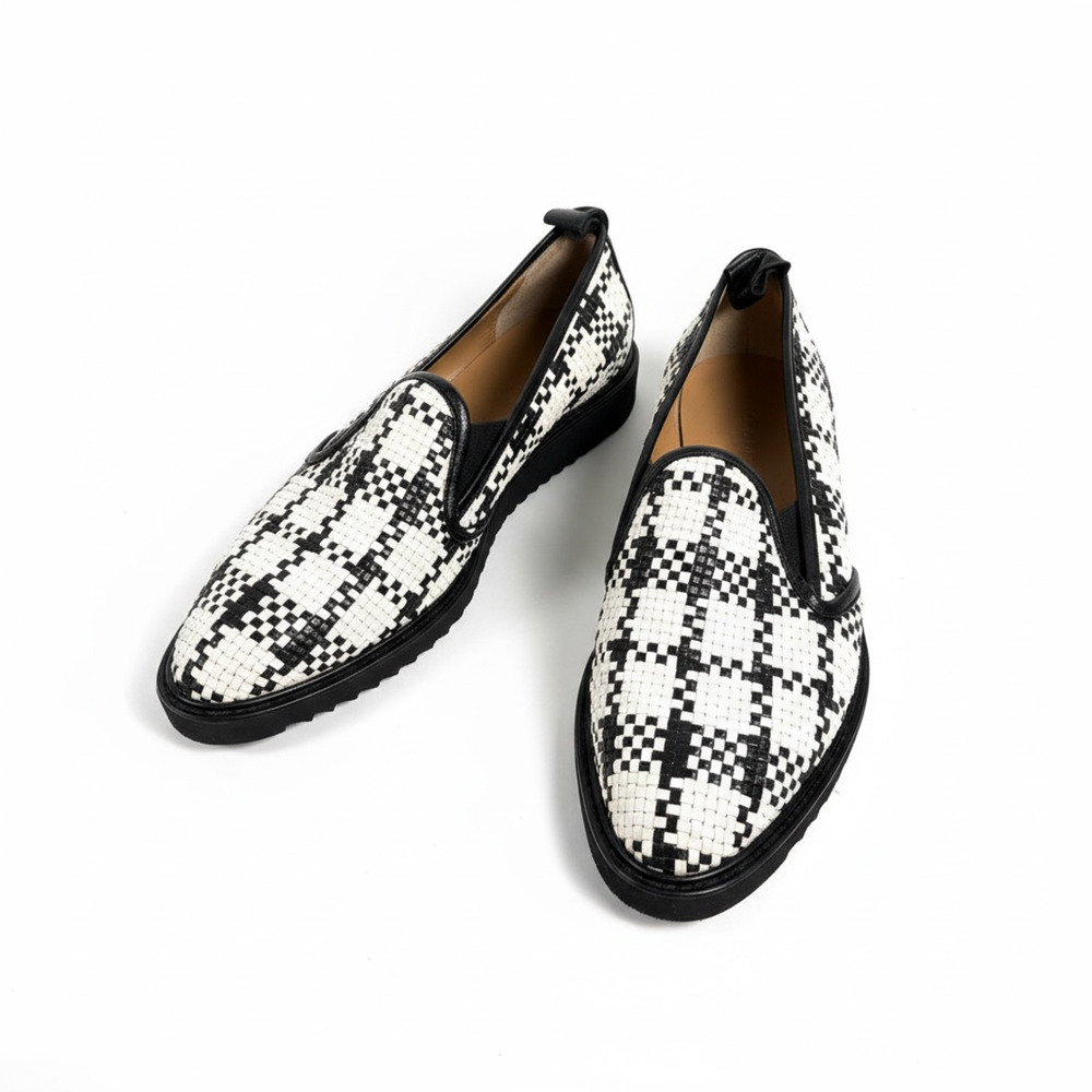 Everlane The Woven Street Shoe Leather Loafer Black White Slip On Size 8.5